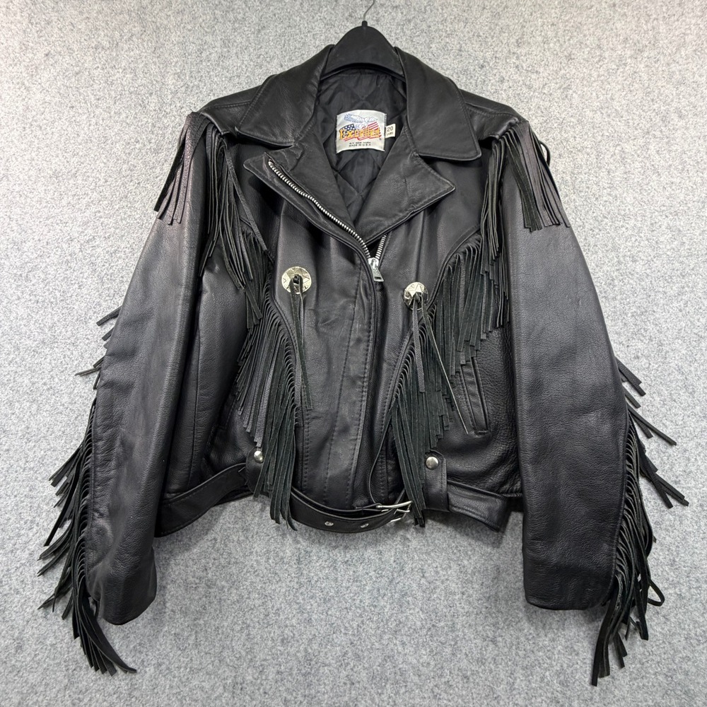 Excelled Leather Fringe Motorcycle Jacket Womens 20 Made in USA Biker Vintage